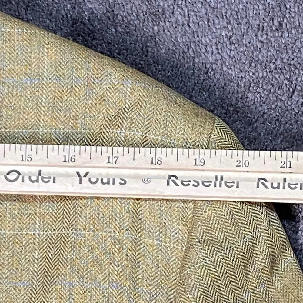 Lands' End Men 44 LONG 100% Silk Herringbone British Tan Aqua White Check Blazer